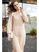 Beige sweatshirt dress with hood and slits FI721 - Online store - Boutique